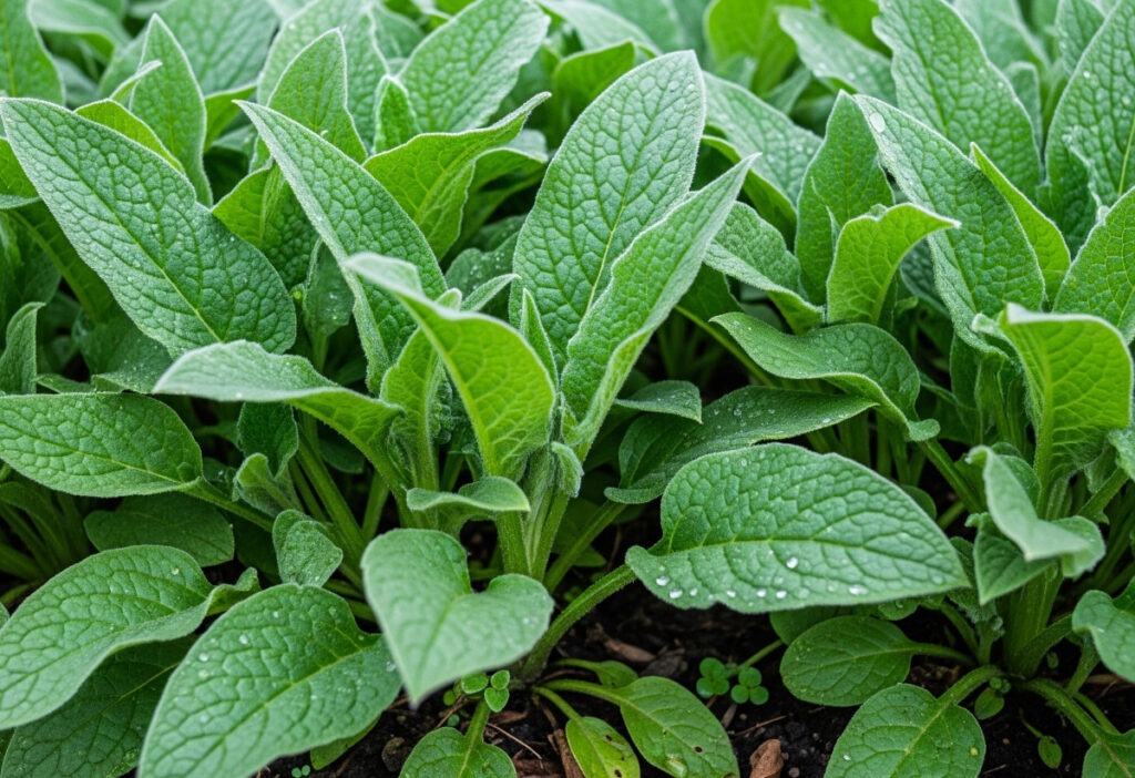 patch of comfrey plants with just leaves