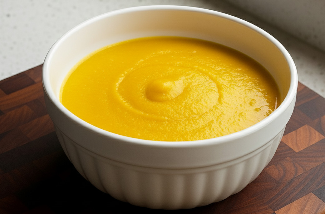 homemade acorn squash puree in a white bowl