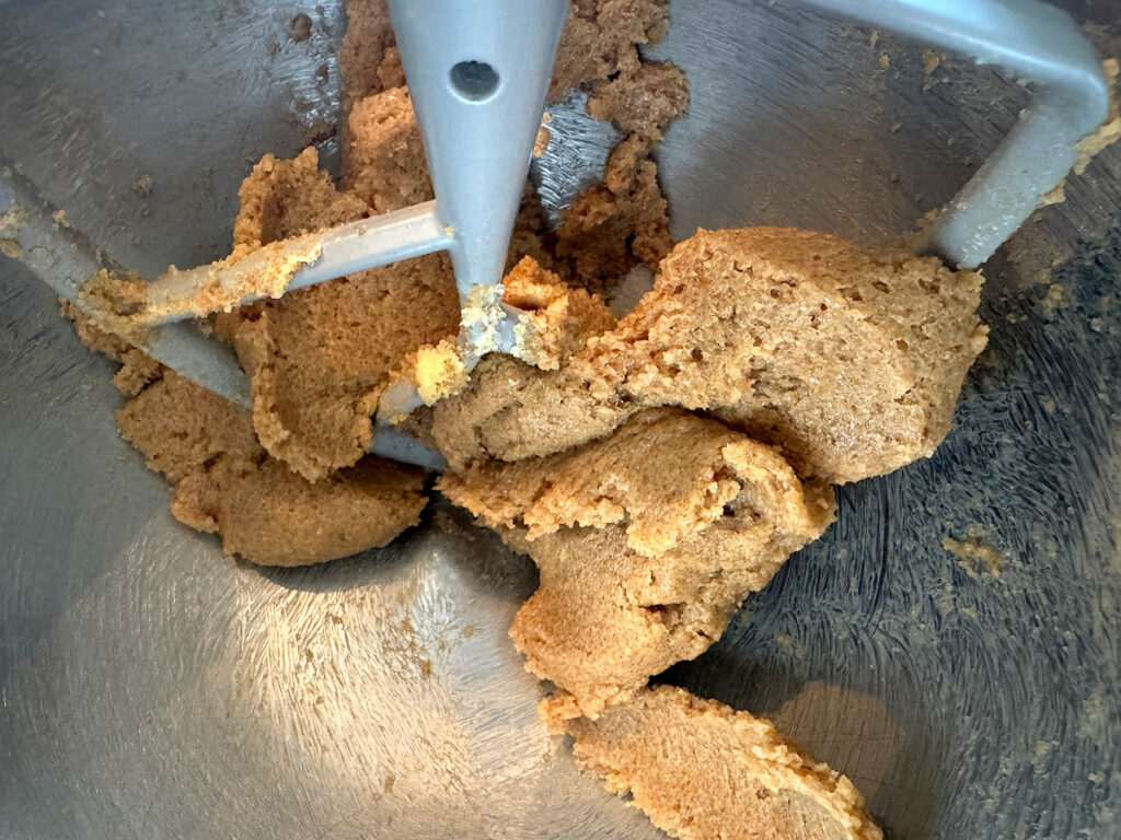 creamed butter and sugar in a stainless steel mixing bowl