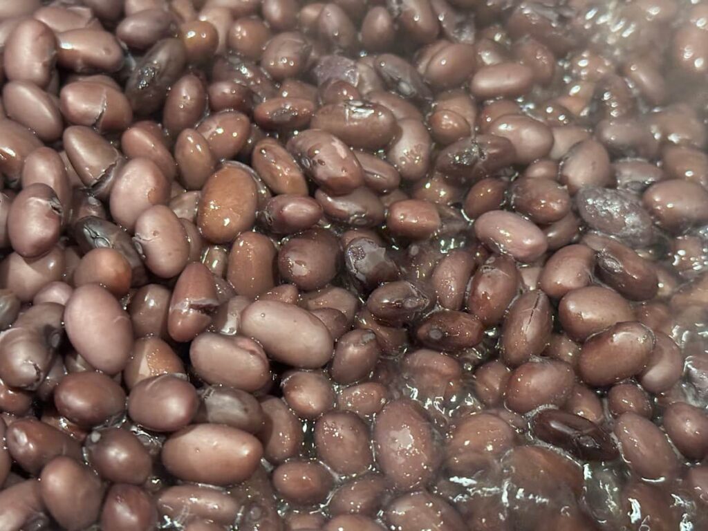 boiled black beans with the skins starting to crack