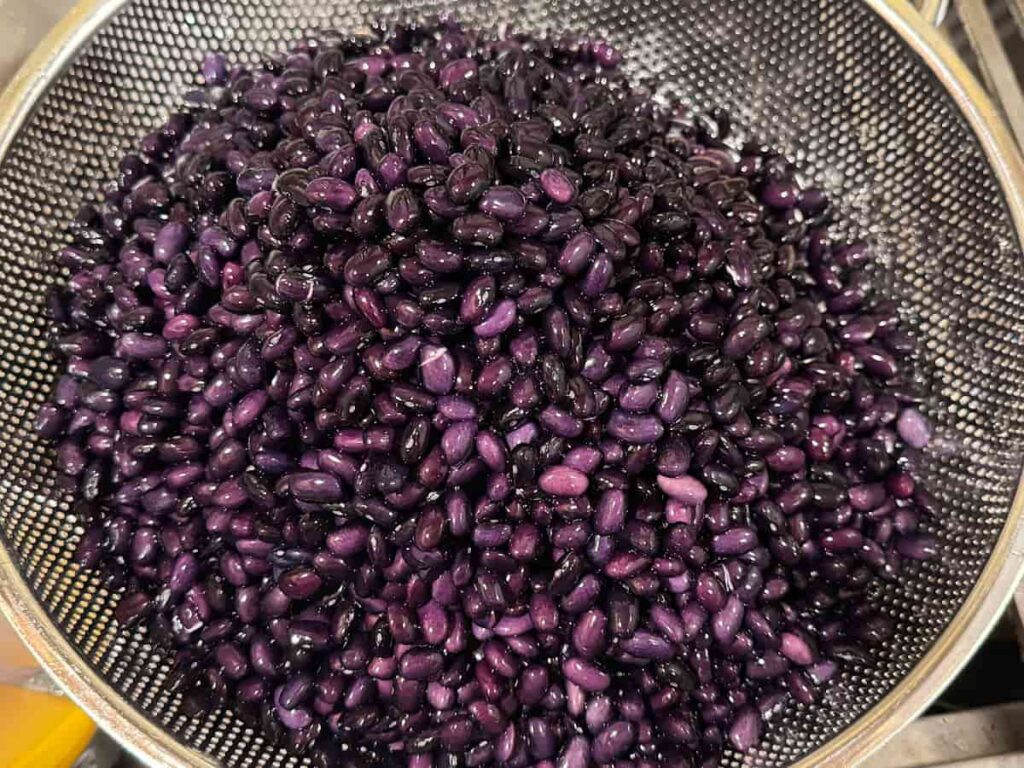 black beans in a metal strainer