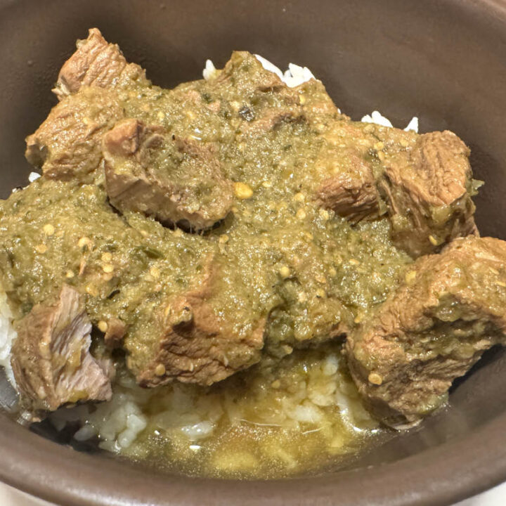 bowl of pressure canned pork chile verde